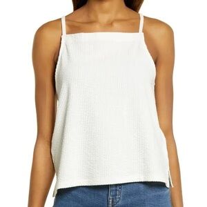 Madewell Seersucker Apron Tank Top in White Rust Size S